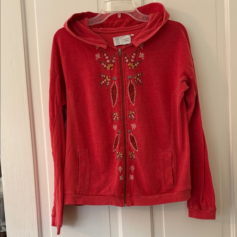 Anthropologie Saturday Sunday orange/Red Embroidered lightweight Hoodie